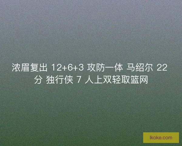 浓眉复出 12+6+3 攻防一体 马绍尔 22 分 独行侠 7 人上双轻取篮网